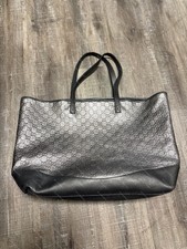 Gucci GG Monogram Leather Tote Bag Metallic Black/Silver Zip, Lined Pockets picture