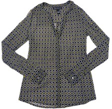 INC International Concepts Blouse Womens Small Geometric Print V Neck Sheer picture