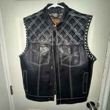 Milwaukee MLM3525 Men’s Black Paisley Accented Stitching Leather Vest picture