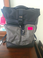 TUMI Cypress Rooll Large Roll Top Buckle Backpack Padded Straps Black/Gray/Red picture