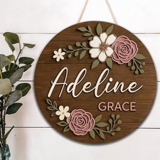 Personalized Floral Nursery Name Sign, Wooden Baby Name Wall Decor, Shower Gift picture