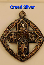 Creed Sterling Silver Catholic 4-Way Cross, Beautiful Patina Blues And Gold Hues picture