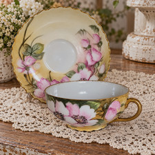 Antique O&E.G Royal Austria Teacup & Saucer Hand Painted Gold Gilt Floral 1918 picture