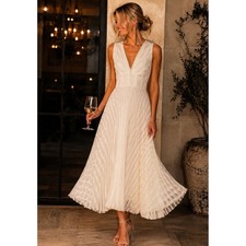 Zimmermann Burnout Sunray Pleated Midi Dress Cream Size 0 US 4 NWT picture