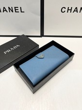 Prada Light Blue Saffiano Leather Long Wallet Multi‑Card Clutch Purse picture