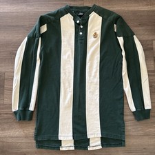 Rare 90’s Vtg Polo Ralph Lauren Vertical Stripe Crest Rugby Henley Green / White picture