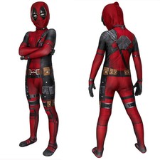 US Deadpool Cosplay Costume Jumpsuits Kids Boys Halloween Zentai Bodysuits Gifts picture
