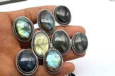 Flashy Labradorite Worry Rings~ Ethnic 925 Silver Plated Rings~ Handmade Jewelry picture