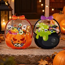 12/24 Pcs Halloween Trick or Treat Plastic Bags with Handle Goodie Bags for Part picture