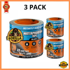 Gorilla Waterproof Patch & Seal Black Tape 4 inch x 10 Foot Roll, 3 Pack picture