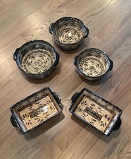 Set of 5 Temp-Tations Ovenware Ceramic Bakeware Black Old World Pattern  picture
