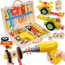 Kids Tool Set with Electric Drill, 46 Pcs Wooden Toddler Play Tools Set with Too picture