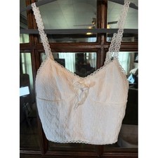 Y2K Aeropostale Womens White Lace Trim Textured Cropped Cami Top Small NWT 1626 picture