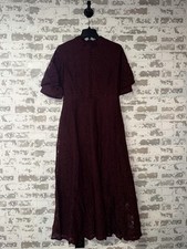 NWT ANEWSTA Short Sleeve Coquet Style Long Maxi Dress - Deep Wine Red Size L picture