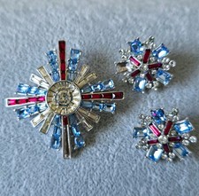 Vintage Trifari Pat Pending Brooch Clip-on Set Red White Blue Rare PLEASE READ picture