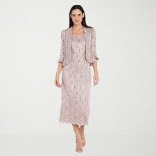 NWT R & M Richards Two Piece Womens 10 Blush Midi Lace Jacket Dress picture