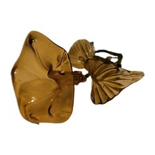 Vtg Hand Blown Amber Glass Trumpet Flower Single Blossom Sculpture Morning Glory picture
