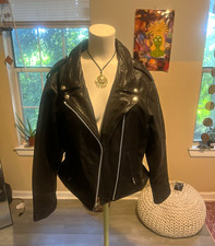 Schott NYC Heavy Duty Women's M Black Biker Jacket Full Zip Collared Made USA picture