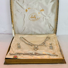 Vintage Judy Creations Rhinestone Jewelry Set Necklace Bracelet Earrings Boxed picture