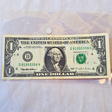 1995 $1 Bill CLEVELAND D DIAGONAL MISCUT ERROR Vintage Federal Reserve Note Rare picture