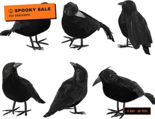 6 Pack Halloween Crow Decorations - Realistic Handmade Crow Black Feathered Crow picture