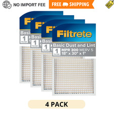 4 Pack Filtrete 18 x 30 x 1 MERV 5 300 MPR Basic Dust Lint Air Filter picture