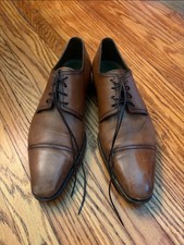 Vintage STEFANO BI Italy Brown Leather Cap Toe Derby Shoes Lavorato A Mano Men's picture