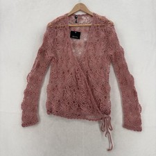 Lord & Taylor Id|entity Wrap Sweater Womens Large Pink Mohair Crochet Floral NWT picture