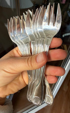 Set 11 Christofle Vendôme Shell Silverplate Seafood  Oyster dessert Forks picture