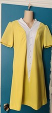 Vintage Faith Flagg California Dress 60s 70s Yellow White Mod A-Line England picture