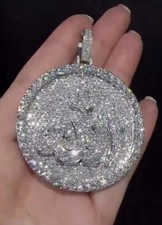 2.30Ct Round Cut Moissanite Customize Allah Men Pendant 14K White Gold Plated picture