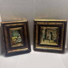 Vintage Pair Of Framed Original Signed Impressionist-Style Miniature Paintings picture