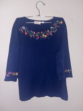 Quacker Factory Blue Floral 3/4 Sleeve Top Medium picture
