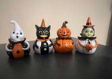 Johanna Parker mini 2.5in Halloween Hand Painted Resin Witch Pumpkin Ghost Cat picture
