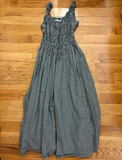 DÔEN Emmaretta Black White Gingham Ruffle Shirred Maxi Dress Size M picture