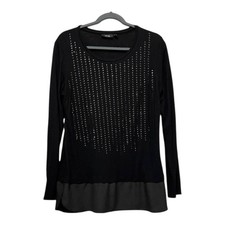 Apt. 9 Womens Black Studded Mixed Media Layered Long Sleeve Top Size L picture