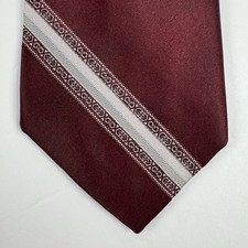 Beau Brummell Vintage Men's Burgundy Gray White Striped Woven Polyester Tie 56in picture