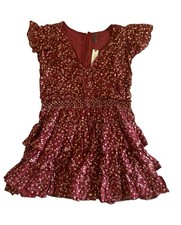 By Anthropologie Ruffled Mini Dress NWT Red Gold Metallic Smocked XL OB2350573 picture