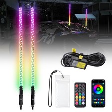 Pair 3FT Spiral Whip Lights LED RGB Antenna Chase Remote&App Control for RANGER picture