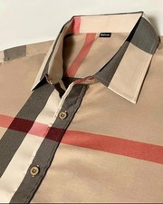 Men's COTTON kelvor Button Up Plaid Dress Shirt Long Sleev Light Khaki Red Beige picture