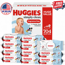 Simply Clean Unscented Baby Wipes Bulk Pack 11 Flip Top Packs 704 Count Gentle picture