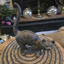 Vtg Cast Iron  Black Arched  Cat Door Stop Perfect For Halloween  Heavy picture
