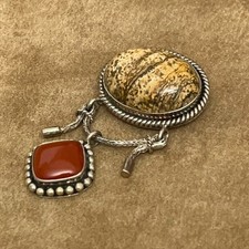 Vintage Suarti Bali Sterling Silver Brooch Pendant BA 925 Jasper Stones picture