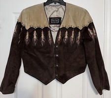 Patty Lewis Vintage Leather Suede Hand Painted Women's Indian Feathers Western picture