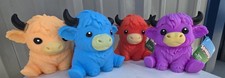 Set of 4 Squeeezy Highland Cow Squishy Fidget Toys Orange Blue Red Purple picture