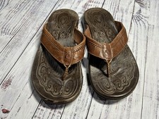 Mens Olukai Sandals Sz 10 Flip Flops Hiapo Brown Leather 2075 picture