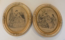 La Mode Illustree French Fashion Prints Pair Set 2 Oval Frames Victorian Paris picture