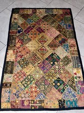 Vintage Indian Sari Patchwork Tapestry Wall Hanging - Boho Bohemian 60”x44” picture