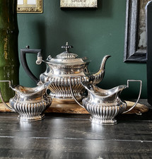 Vintage Sheffield England Silver Tea Set Fluted EPNS Teapot TF Dark Academia picture