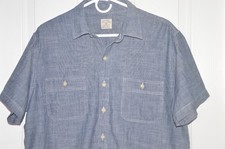 J Crew Chambray Shirt Men's Large Blue %100 Cotton Short Sleeve Y2K retro work picture
